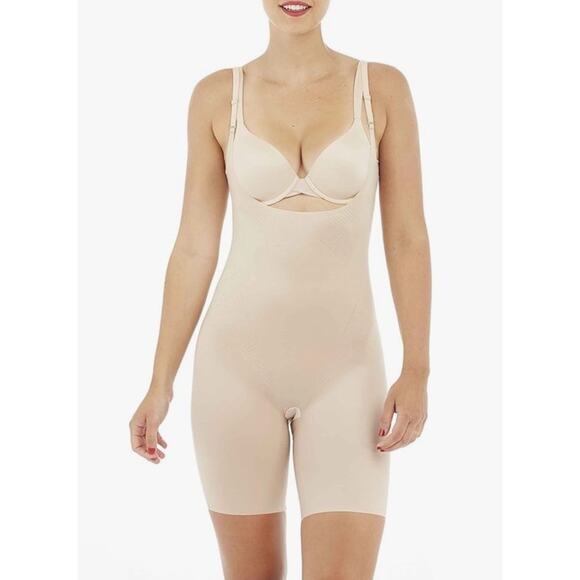 SPANX Thinstincts 2.0 Open Bust MidThigh Beige Shaper Bodysuit size L NWT - Picture 1 of 12